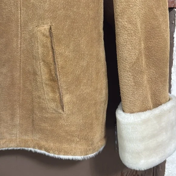 Adler Collection Womens Size L Suede Leather Coat With Faux Fur - Picture 4 of 6